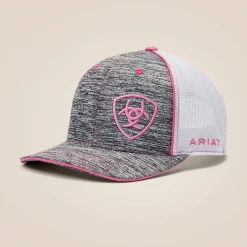 Ariat Caps|Mützen & Caps*Offset Shield Logo Trucker Cap GRAY/PINK