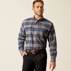 Ariat Tops & T-Shirts|Work*Rebar Flannel DuraStretch Work Shirt NAVY & KHAKI